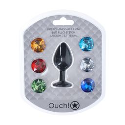 Ouch! by shots Interchangeable Diamond Round Butt Plug - Medium - Black (8714273031167)