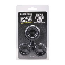 Doc johnson Silicone Triple Stamina Cockring with Metal Beads - Black (782421106270)