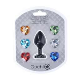 Ouch! by shots Interchangeable Diamond Heart Gem Butt Plug - Medium - Black (8714273031136)
