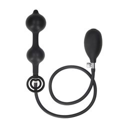 Ouch! by shots Inflatable Silicone Double Anal Plug - Black (8714273015105)