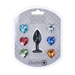Ouch! by shots Interchangeable Diamond Heart Gem Butt Plug - Small - Black (8714273031129)