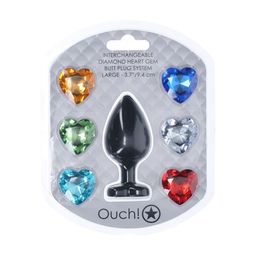 Ouch! by shots Interchangeable Diamond Heart Gem Butt Plug - Large - Black (8714273031143)