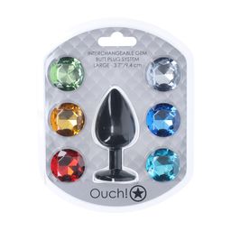 Ouch! by shots Interchangeable Diamond Round Butt Plug - Large - Black (8714273031174)