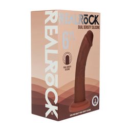 Realrock by shots Dual Density Siliconen Gebogen Realistische Dildo met Zuignap - 6 / 15,5 cm - Bruin (8714273029379)