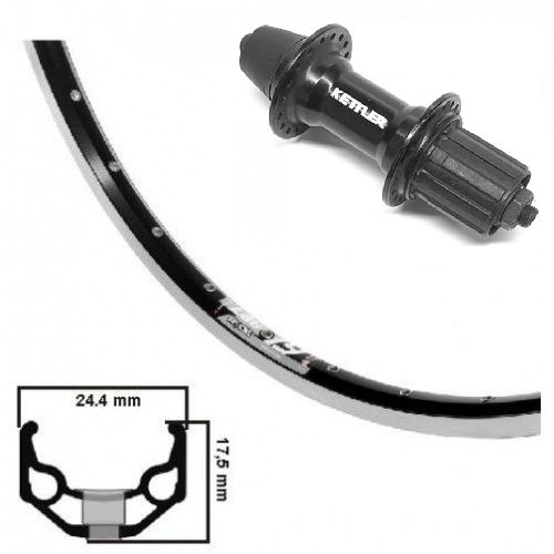 Kgs achterwiel 28 inch (622) zac19 zwart/zilver cassette 8-9 sp uitval (7436912587583)
