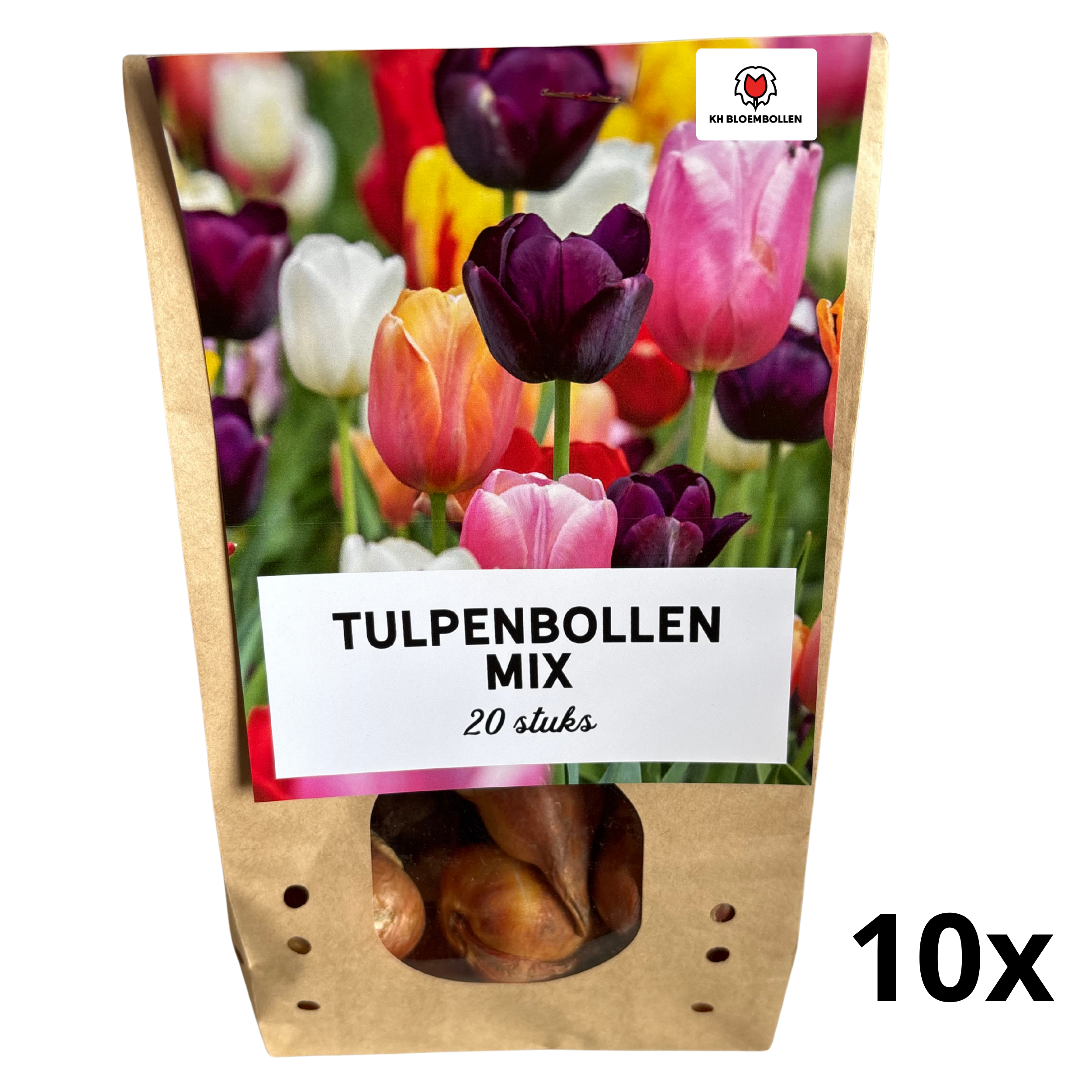 10 zakjes Tulpenbollen Mix van 20 Stuks per zakje | KH Bloembollen® | Kleurrijke Tulpenmix – Perfect voor Tuin of Pot – Maat 11/12 – Vers van de Teler (51455)