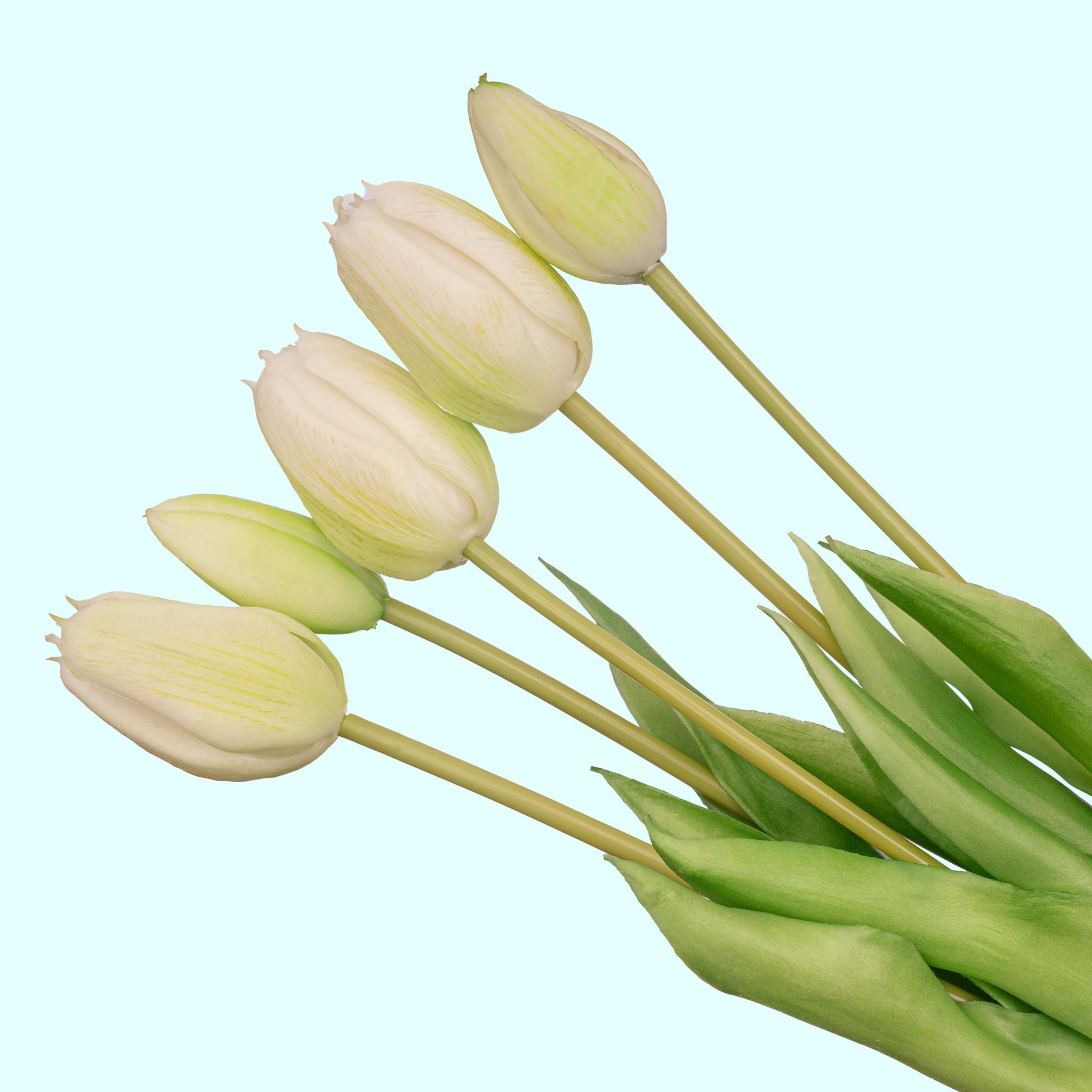 Vaas Lady Sunny + 10x real touch Tulpen wit/groen (8720872023861)