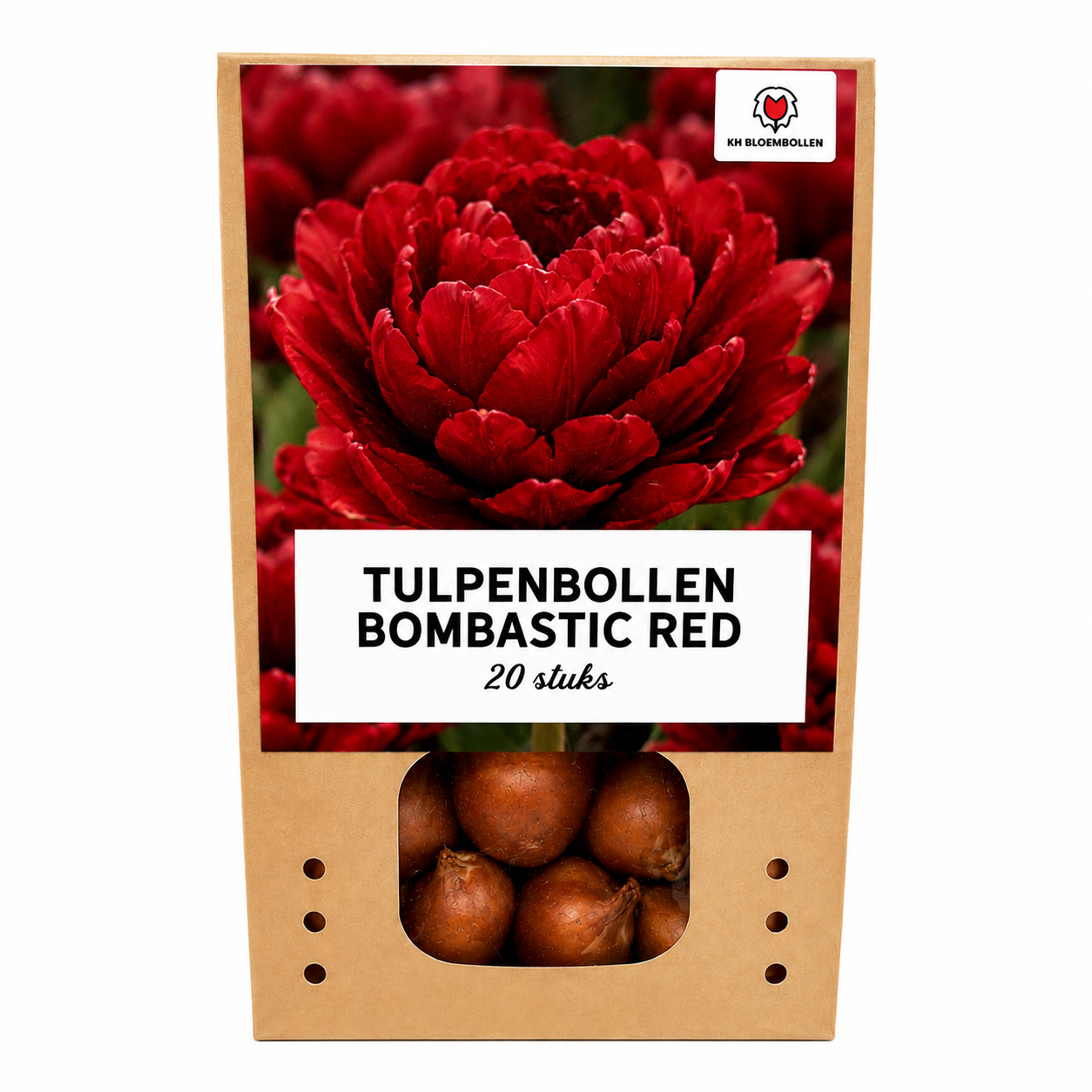 Tulpenbollen Bombastic Red – 20 Stuks | KH Bloembollen® | Rode Pioentulp – Dubbelbloemig & Luxe – Voor Tuin of Pot – Maat 11/12 – Vers van (51152)