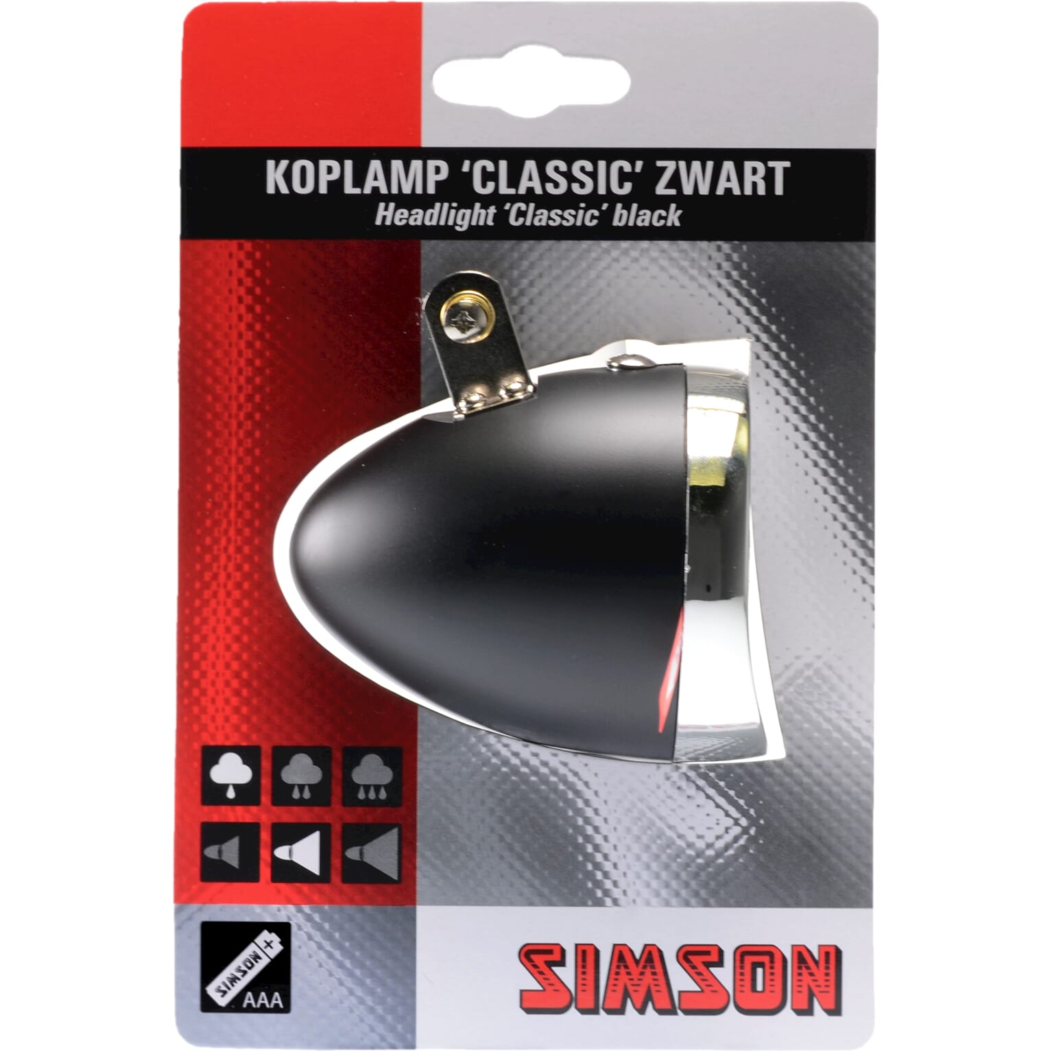 Simson koplamp Classic met batterijen zwart. (8711646207518)