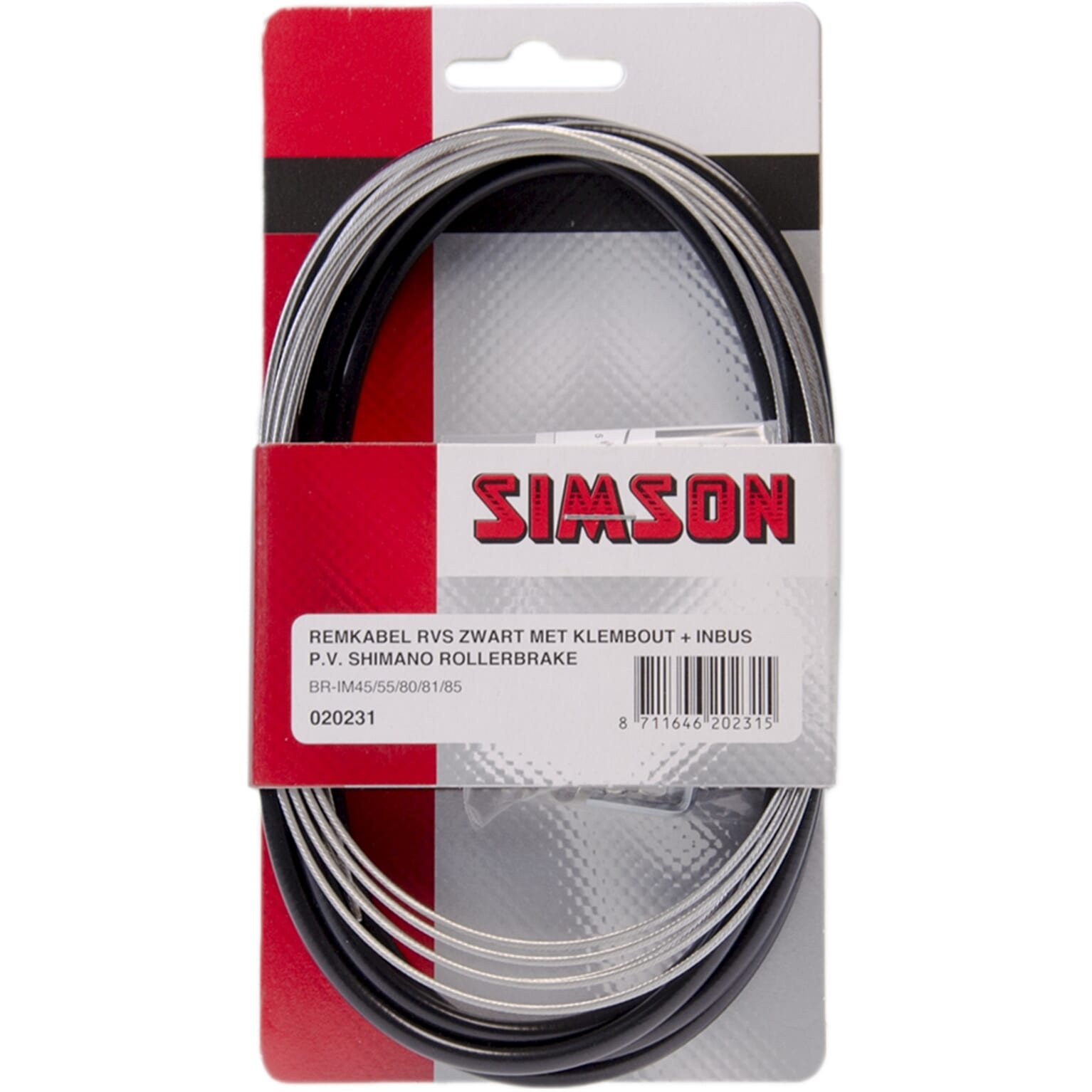 Simson Remkabelset zwart rvs voor Shimano Rollerbrake (8711646202315)