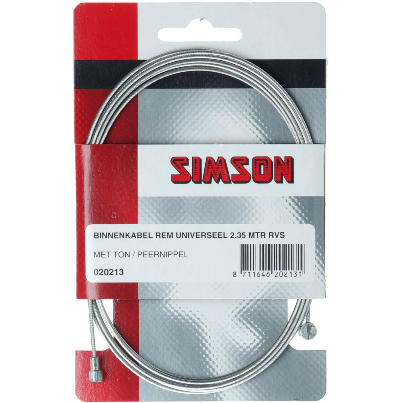Simson rem binnenkabel rvs 2.35m 2 nippels ton/pee (8711646202131)