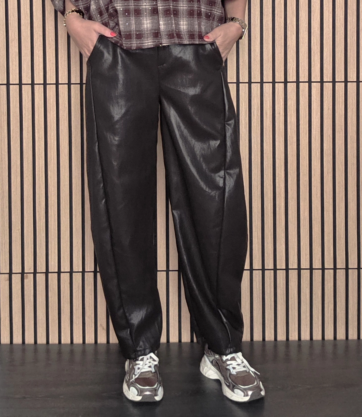 PU BARREL BROEK BRUIN
