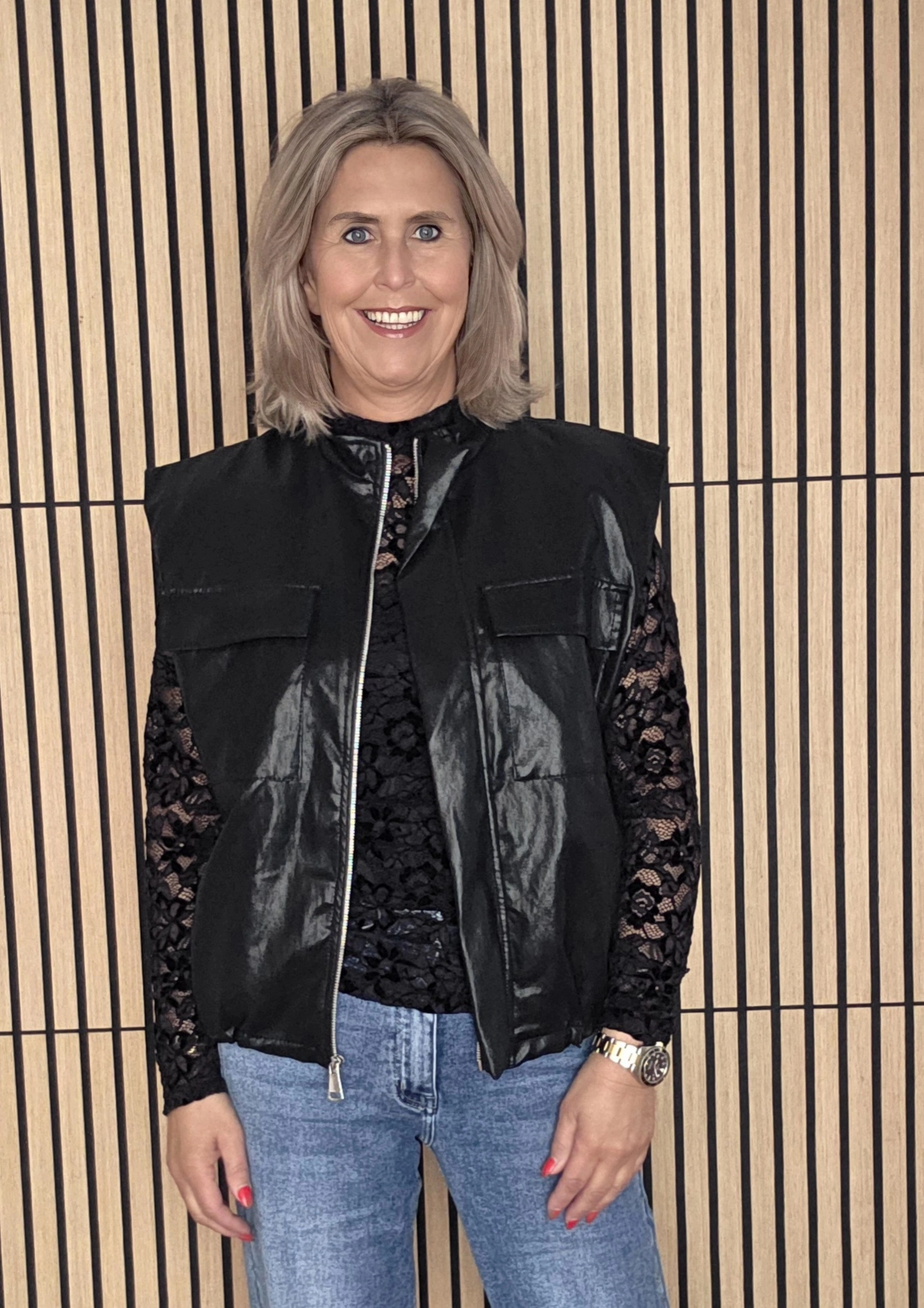 PU GILET ZWART