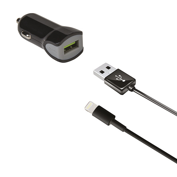 Celly Autolader 2.4A & Lightning MFI Kabel Zwart (8021735724988)
