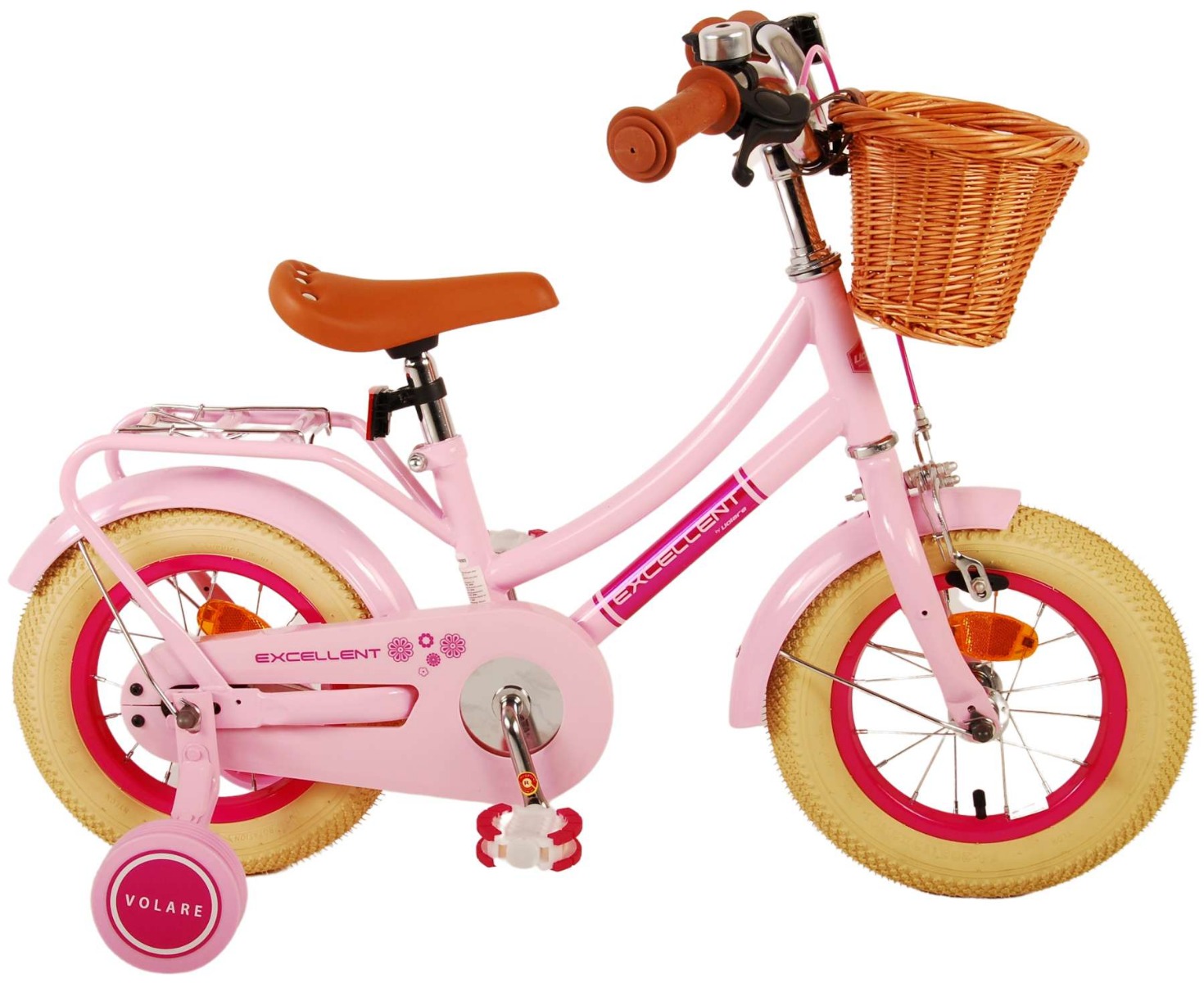 Merkloos Volare Kinderfiets Excellent 12 inch Roze met mand (8715347211881)