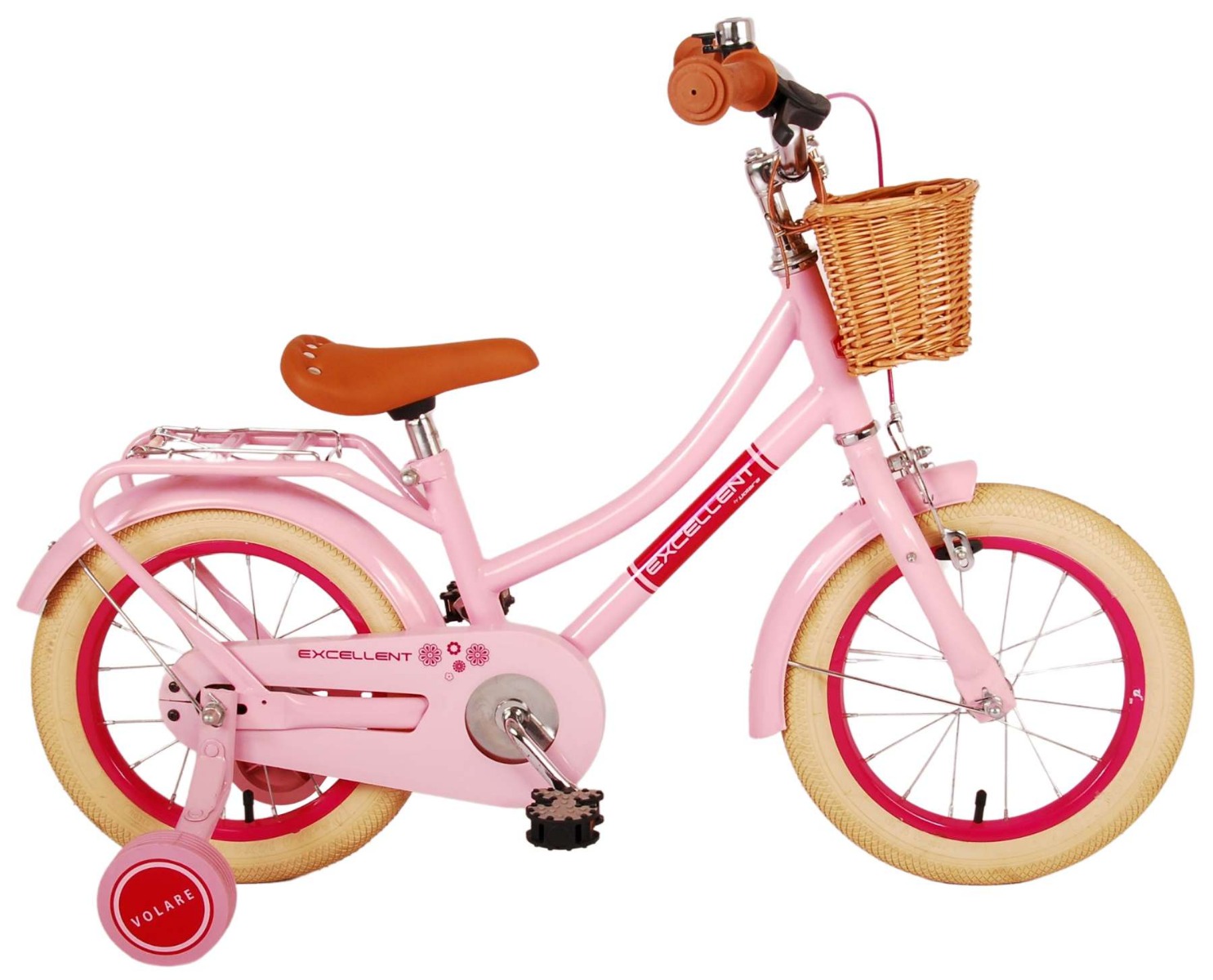 Merkloos VOLARE KINDERFIETS EXCELLENT 14 INCH ROZE MET MAND (8715347211485)