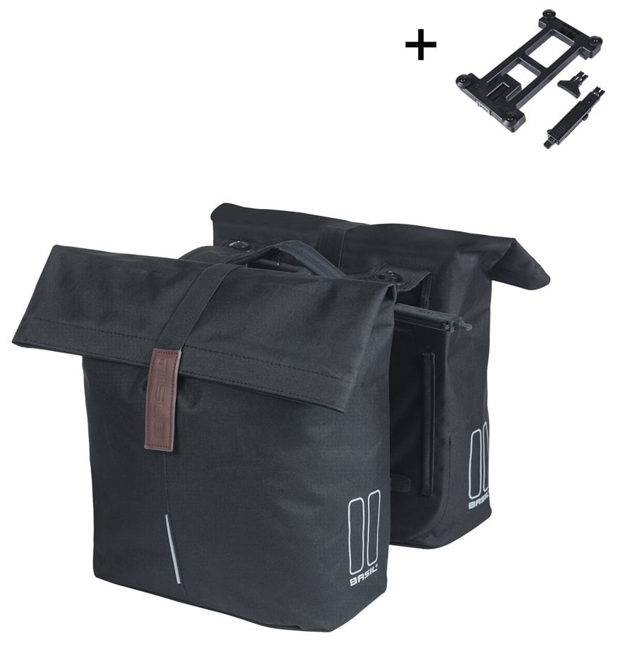 Basil Dubbele fietstas City MIK 28-32 liter - zwart (8715019183331)