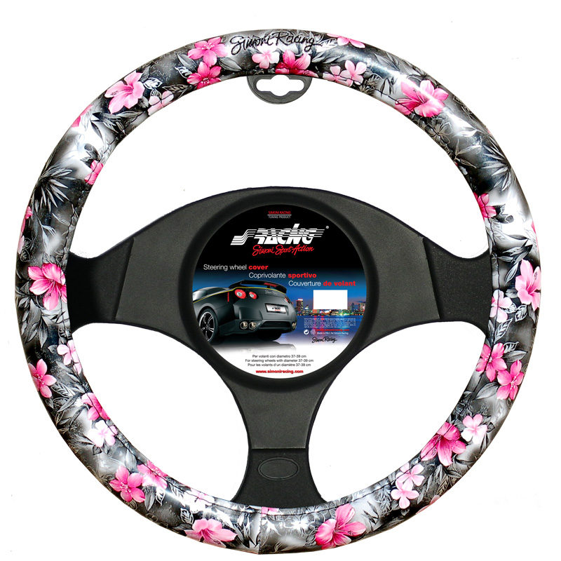 Merkloos Simoni Racing Stuurwielhoes Flower 37-39cm Zwart/R (8022474194834)