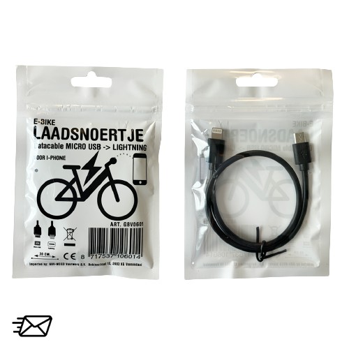 Gbv-weco E-bike laadsnoertje Micro USB > Lightning (8717537106014)