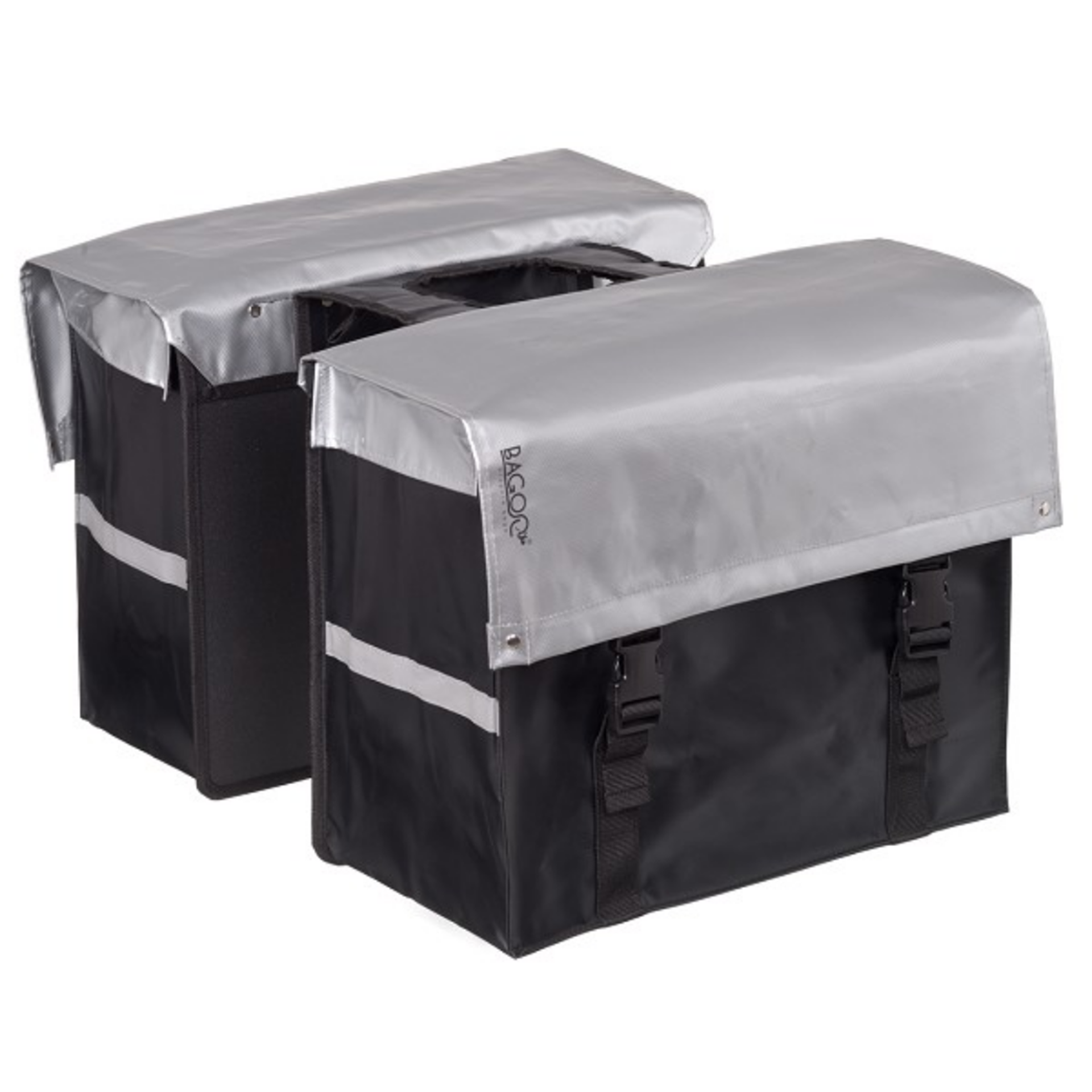 Bagoo dubbele fietstas Bisonyl zilver/zwart inhoud (8718347838683)