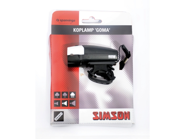 Batterijkoplamp Simson "Goma" 4 LED's body wit/zwart stuurmontage, in (8711646207846)