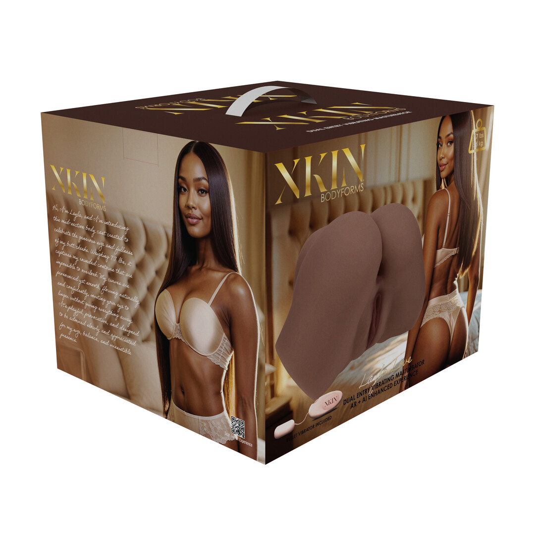 Xkin by shots Bodyforms - Layla Love - Dubbele Ingang Vibrerende Masturbator - 3,5 kg / 7,7 lbs - Bruin (8714273029973)