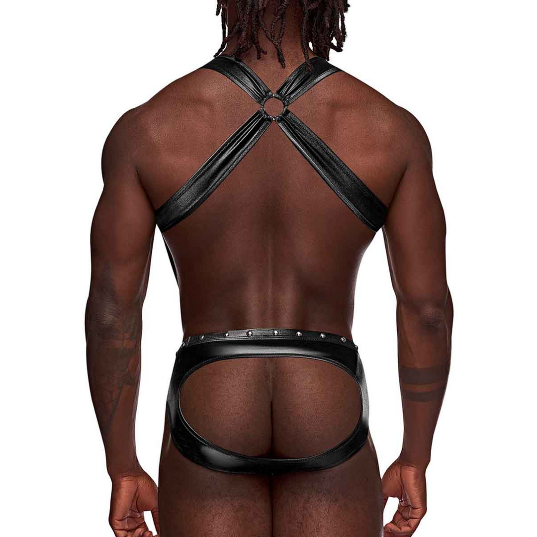 Male power Uranus - Harness Style Open Back Jock Briefs met Suspender Straps - L/XL - Zwart (845830085878)