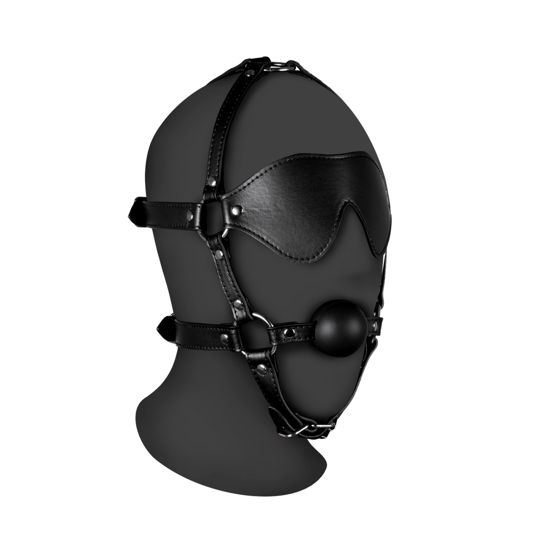 Ouch! by shots Blindfolded Head Harness met Solid Ball Gag - Zwart (8714273050939)
