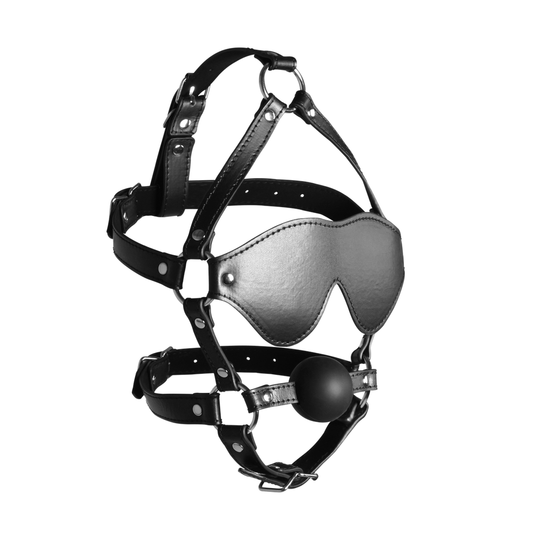 Ouch! by shots Blindfolded Head Harness met Solid Ball Gag - Zwart (8714273050939)
