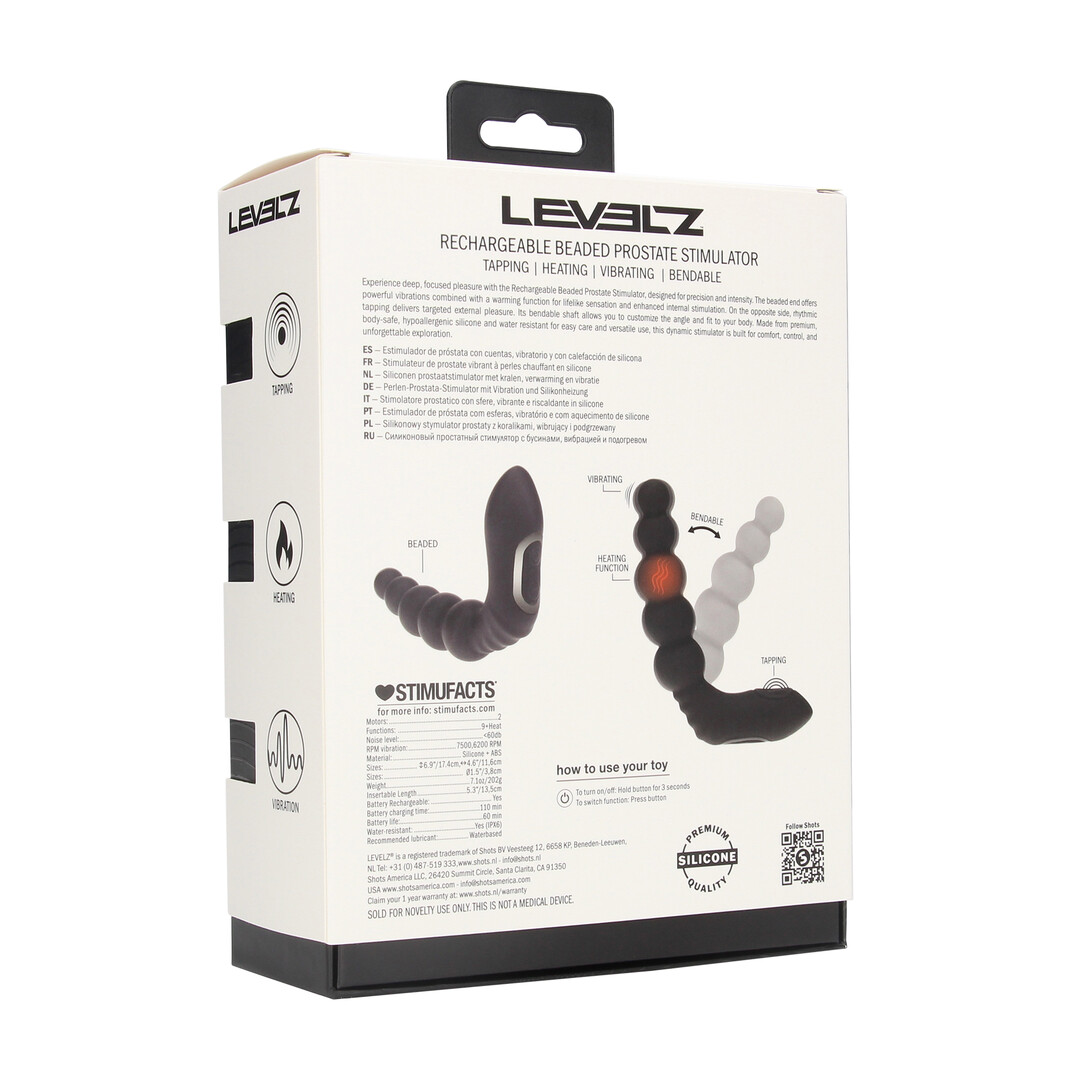 Levelz by shots Vibrerende Verwarmende Buigbare Tapping Beaded Siliconen Prostaat Stimulator - Zwart (8714273067616)