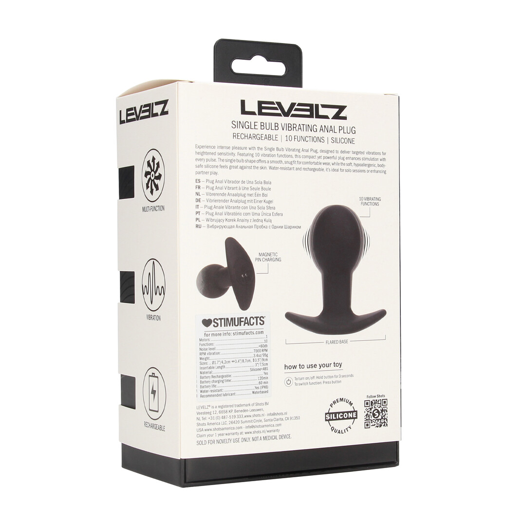 Levelz by shots Enkele Gloeilamp Vibrerende Siliconen Anale Plug - Zwart (8714273067531)