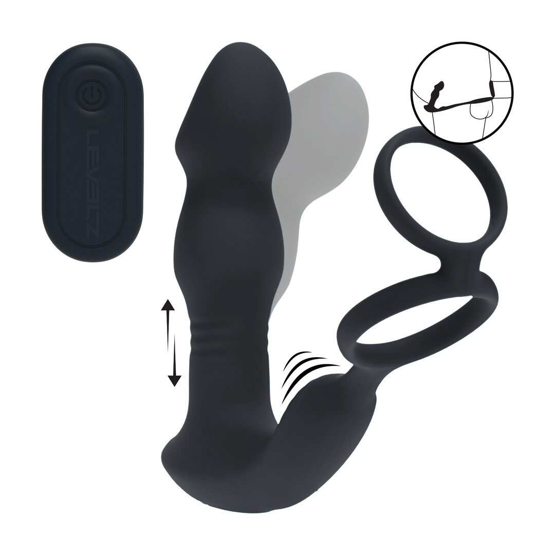 Levelz by shots Afstandsbediening Vibrerende Duwende Kom-Hier Siliconen Prostaat Stimulator met Cockring - Zwart (8714273067999)