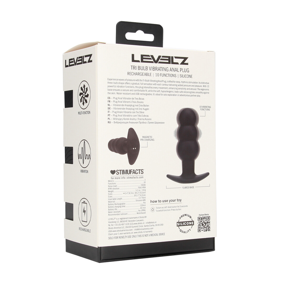 Levelz by shots Tri Bulb Vibrerende Siliconen Anale Plug - Zwart (8714273067555)