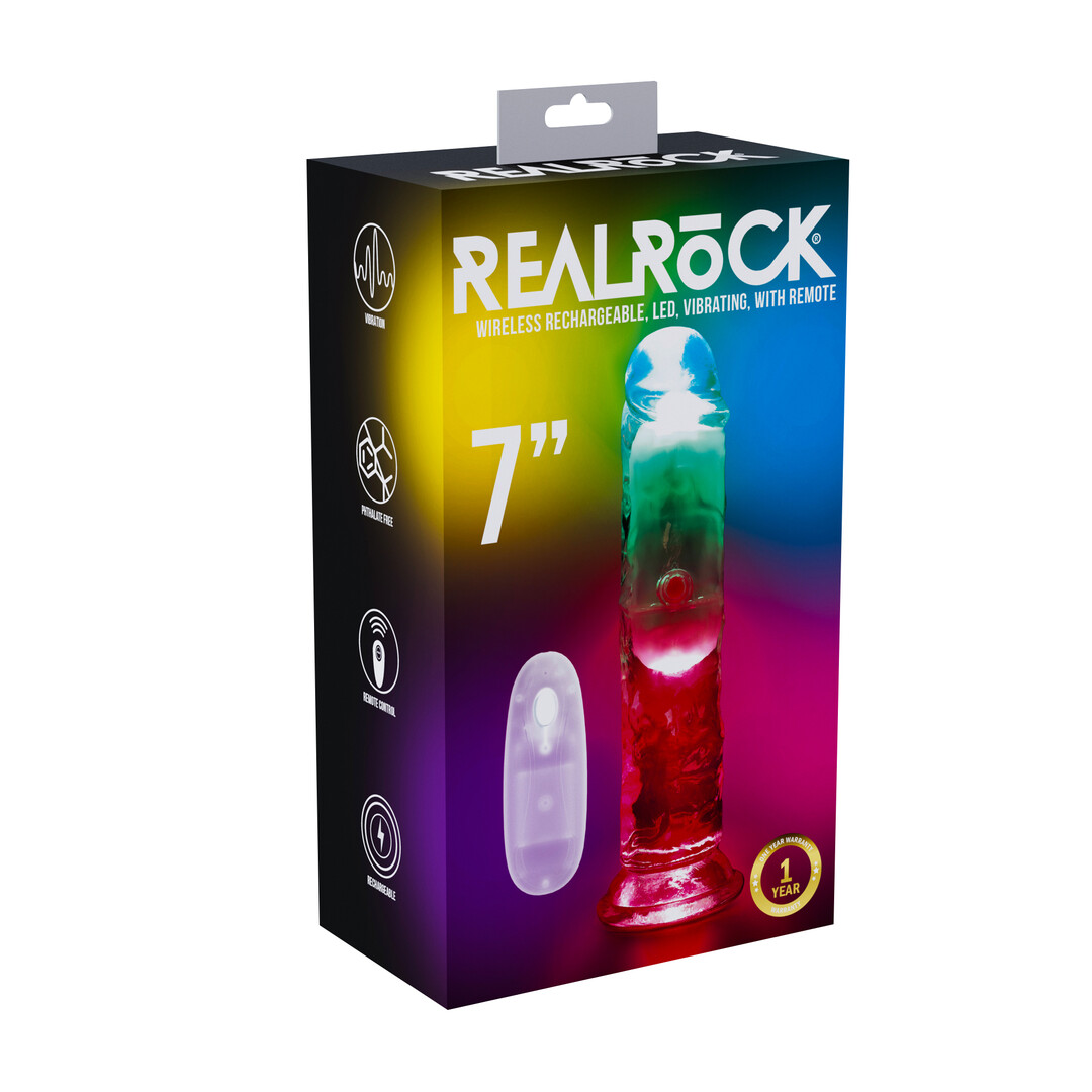 Realrock by shots LED Vibrating Straight Cock - 7 / 18 cm - Transparent (8714273059628)