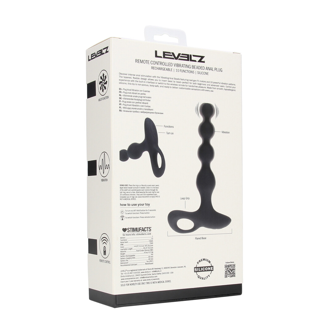 Levelz by shots Afstandsbediening Parels Vibrerende Siliconen Anale Plug - Zwart (8714273068200)
