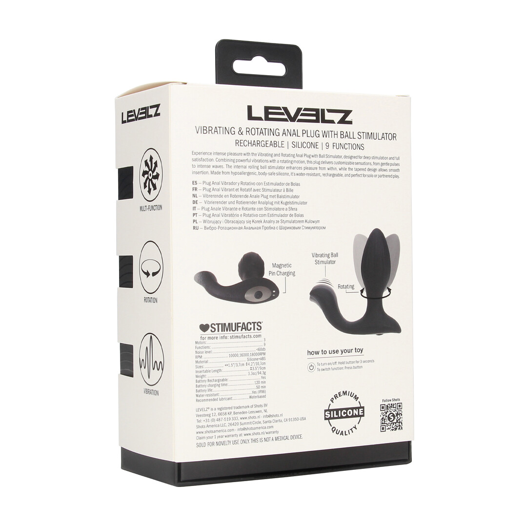 Levelz by shots Vibrerende en Draaiende Siliconen Anale Plug met Bal Stimulator - Zwart (8714273067739)