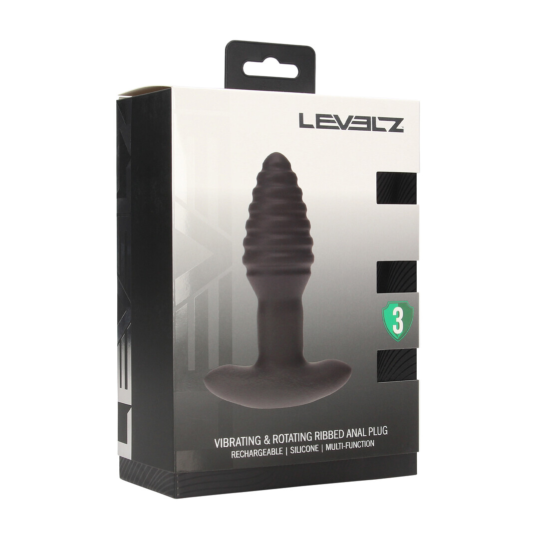 Levelz by shots Vibrerende en Draaiende Geribbelde Siliconen Anale Plug - Zwart (8714273067753)