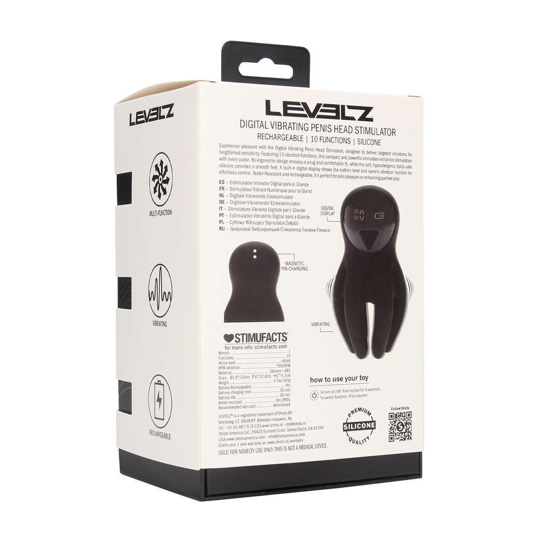 Levelz by shots Digitale Vibrerende Silicone Penis Hoofd Stimulator met Tentakels - Zwart (8714273067593)