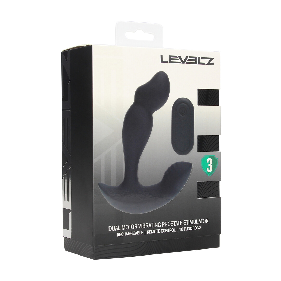 Levelz by shots Dual Motor Afstandsbediening Dual Motor Vibrerende Vloeibare Siliconen Prostaat Stimulator - Zwart (8714273067975)