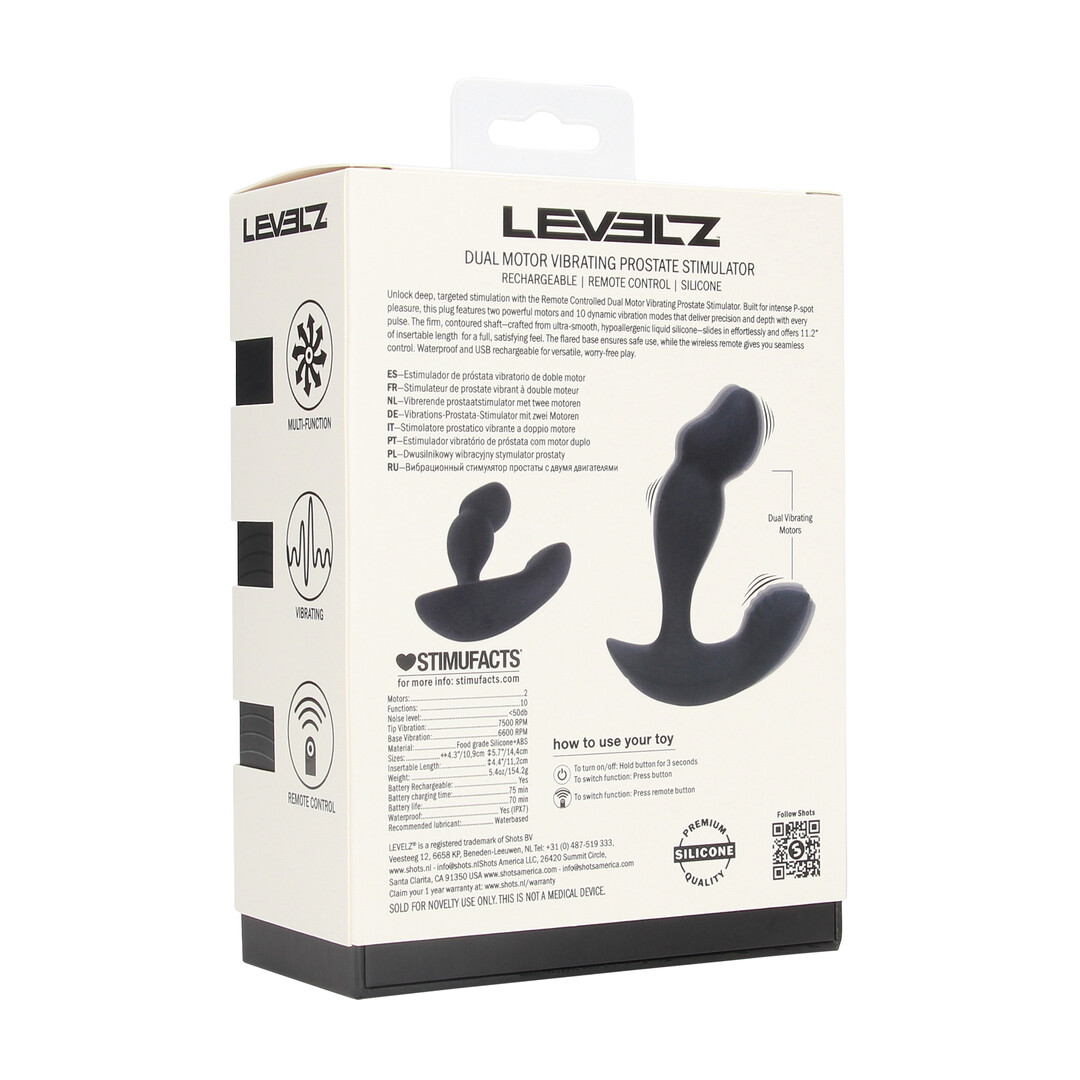 Levelz by shots Dual Motor Afstandsbediening Dual Motor Vibrerende Vloeibare Siliconen Prostaat Stimulator - Zwart (8714273067975)