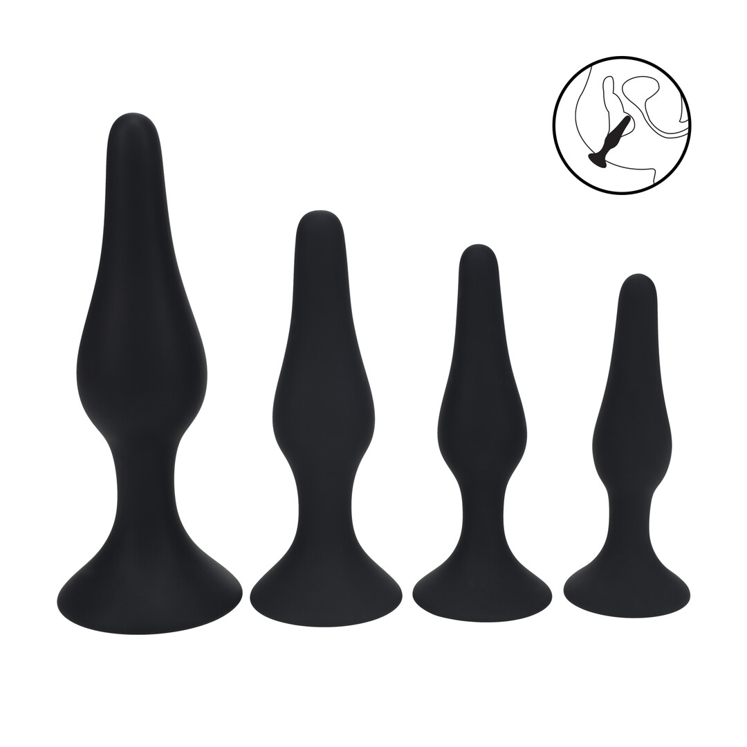 Levelz by shots Slim Siliconen Anale Plug Set van 4 - S/M/L/XL - Zwart (8714273066190)
