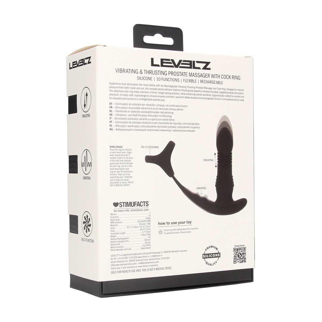 Levelz by shots Vibrerende en Duwende Siliconen Prostaatmassager met Tri O Cockring - Zwart (8714273067913)