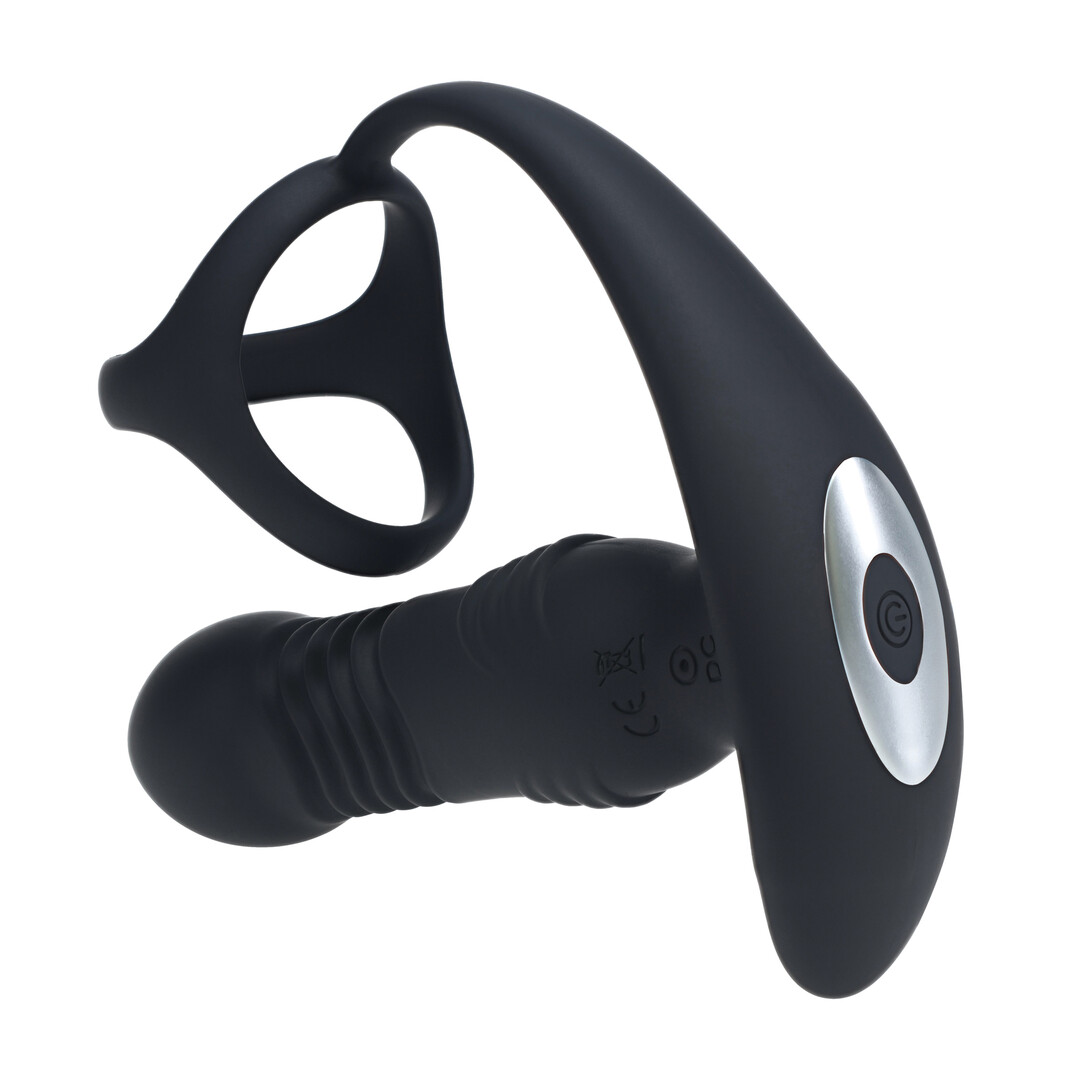 Levelz by shots Vibrerende en Duwende Siliconen Prostaatmassager met Tri O Cockring - Zwart (8714273067913)