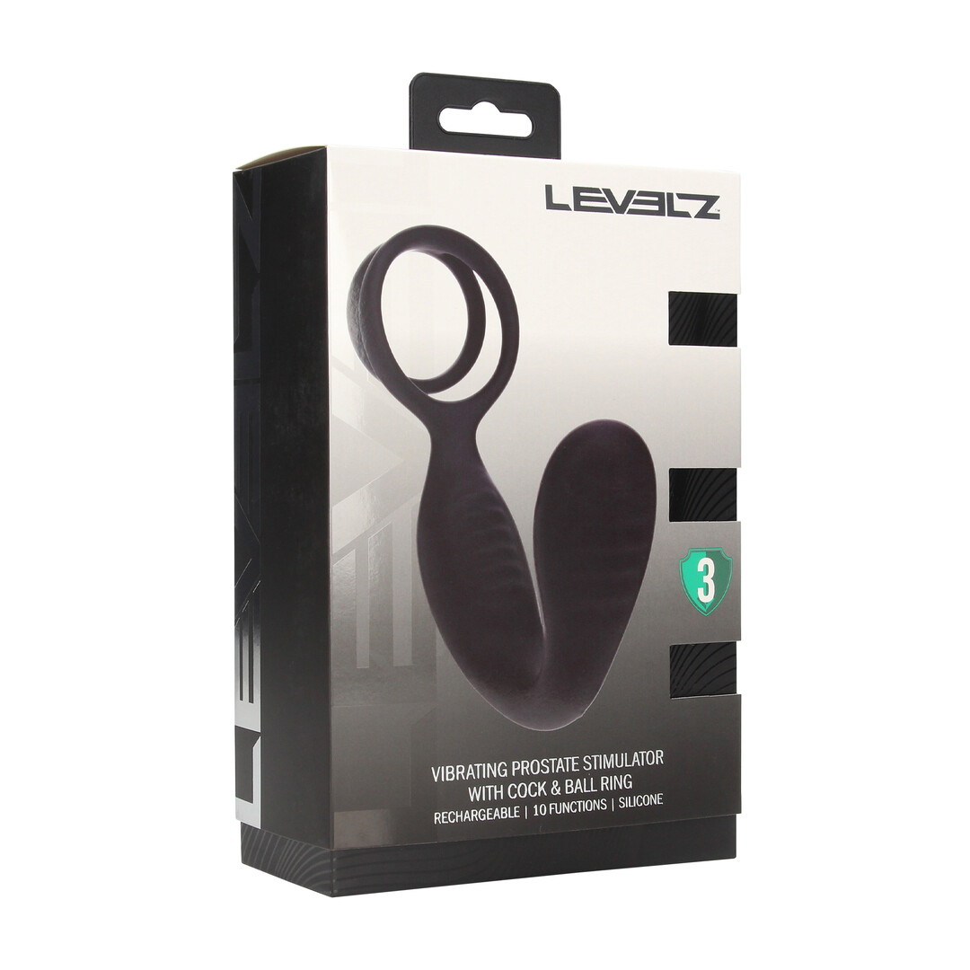 Levelz by shots Vibrerende Siliconen Prostaatstimulator met Cock- en Ballring - Zwart (8714273067678)