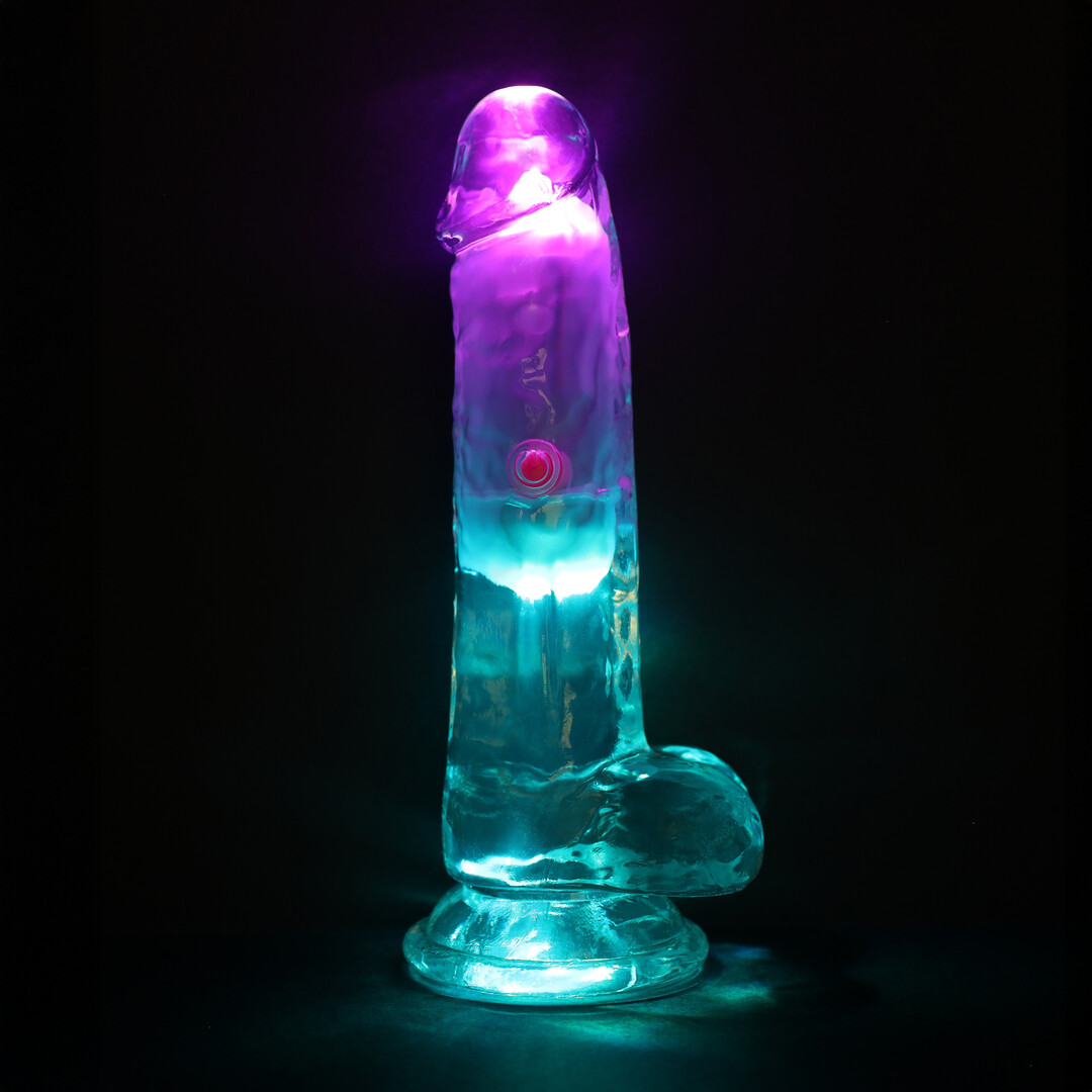 Realrock by shots LED Vibrating Straight Cock with Balls - 6 / 15 cm - Transparent (8714273059611)