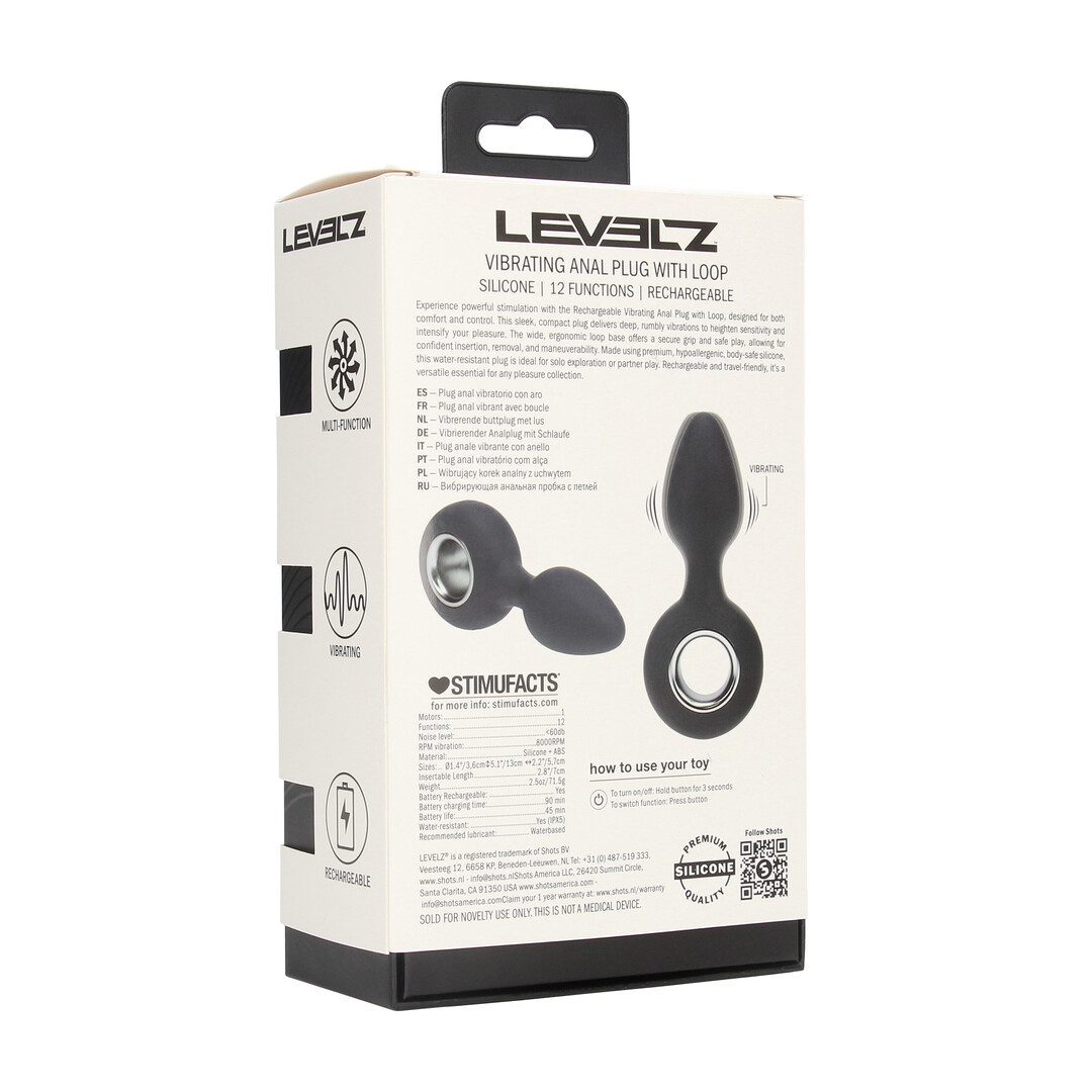 Levelz by shots Vibrerende Siliconen Anale Plug met Lus - Zwart (8714273067333)