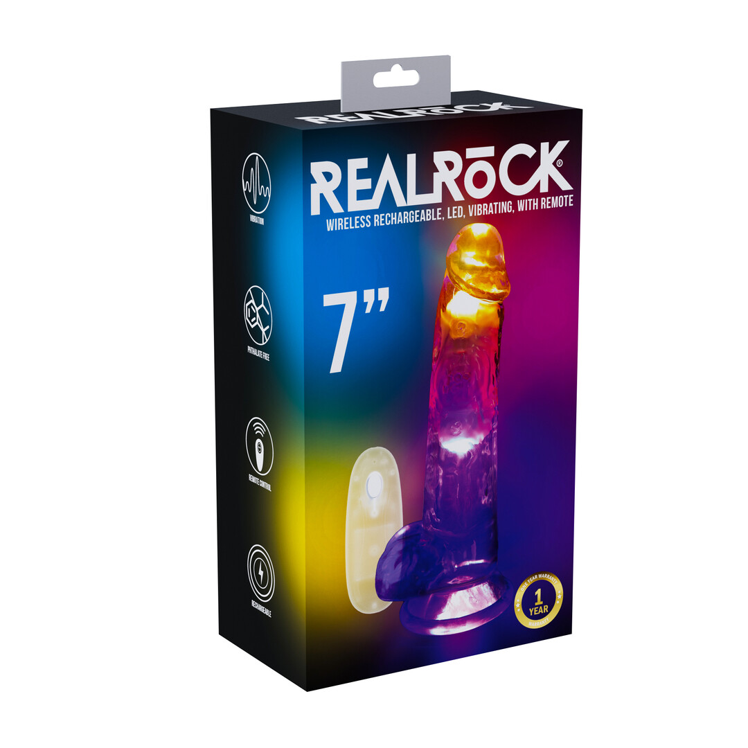 Realrock by shots LED Vibrerende Rechte Penis met Ballen - 7 / 18 cm - Transparant (8714273059635)
