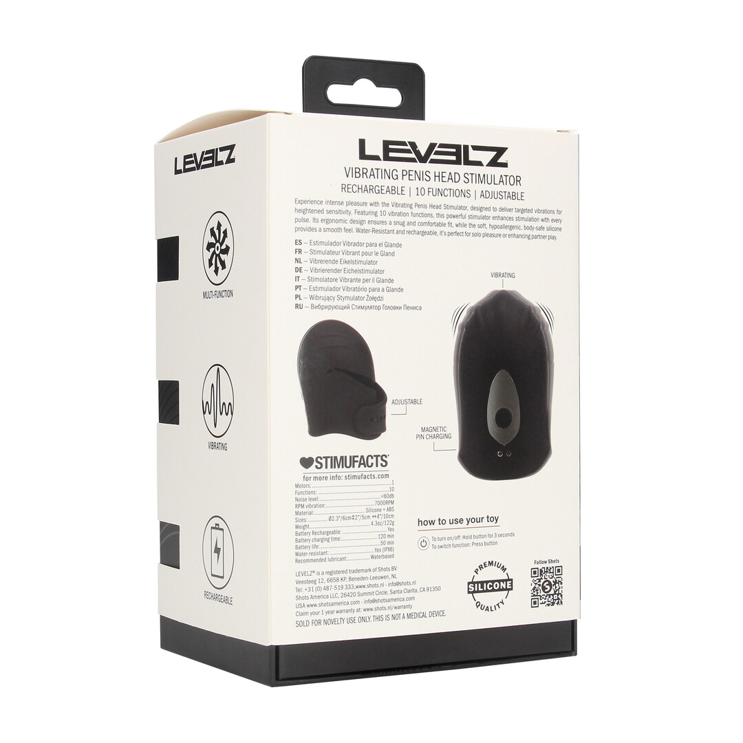 Levelz by shots Verstelbare Vibrerende Siliconen Penis Hoofd Stimulator - Zwart (8714273067579)