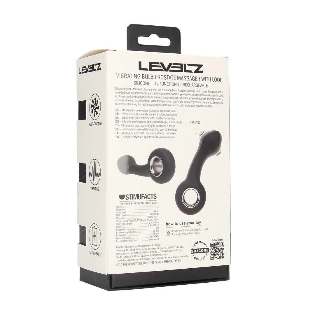 Levelz by shots Vibrerende Bulb Silicone Prostaat Massager met Lus - Zwart (8714273067371)