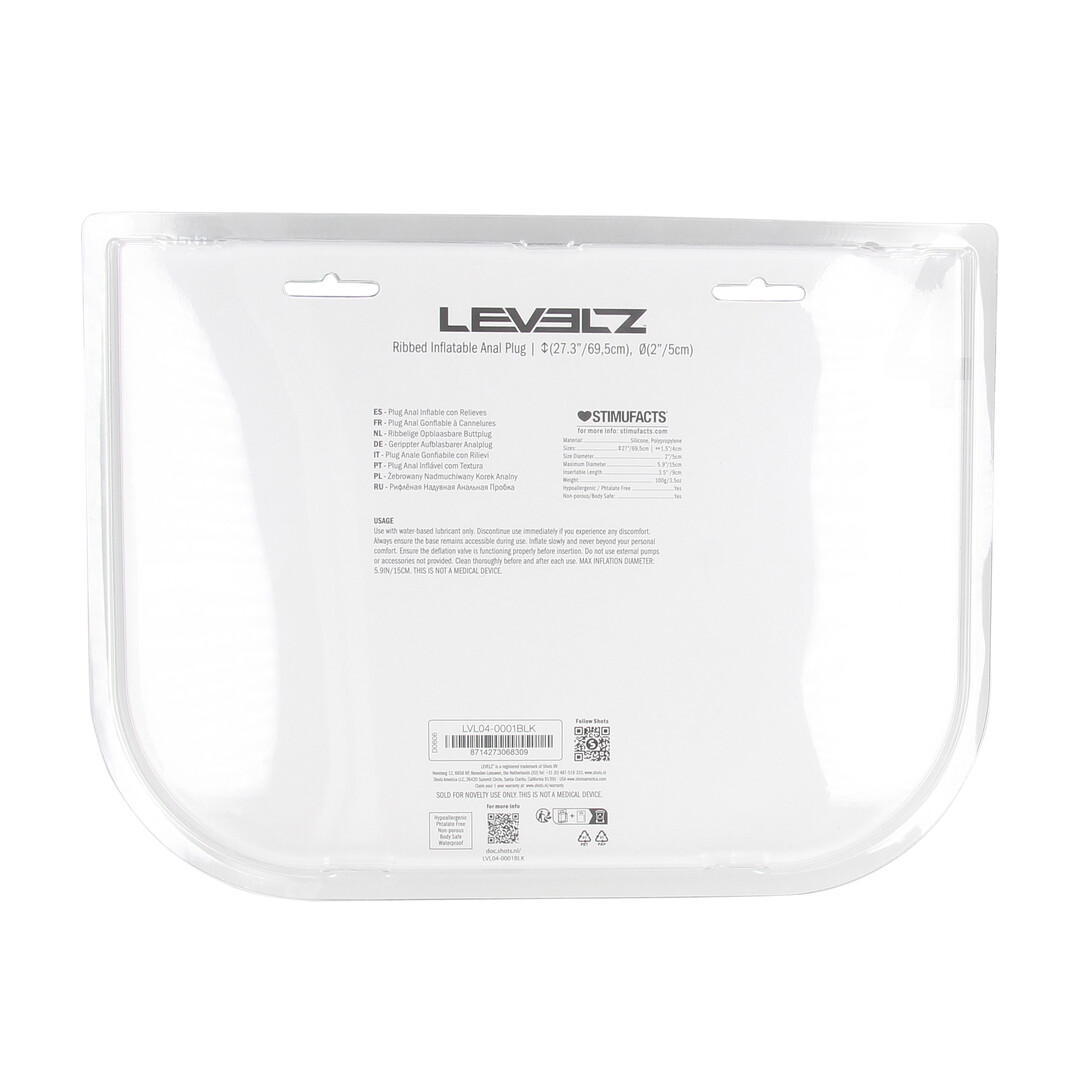 Levelz by shots Geribbelde Opblaasbare Siliconen Anale Plug - Zwart (8714273068309)